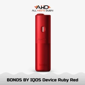 IQOS BONDS Ruby Red all-in-one heated tobacco device featuring a sleek ruby red finish and compact design , Now in Dubai